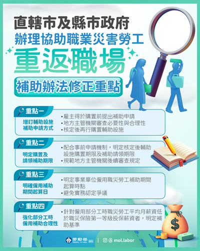 附圖_「直轄市及縣市政府辦理協助職業災害勞工重返職場」補助辦法修正重點